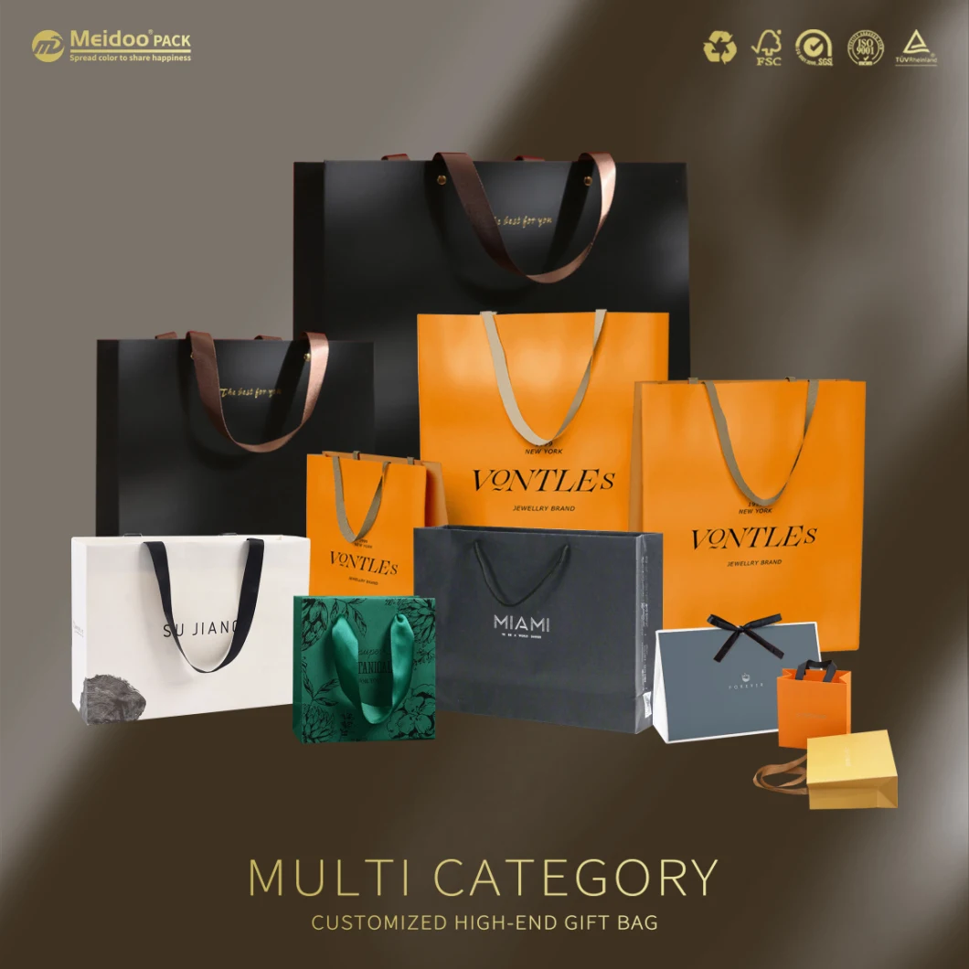 Custom Logo Printed Luxury Cardboard Packaging Art Paper Shopping Gift Bags for Clothing Ladies Bag