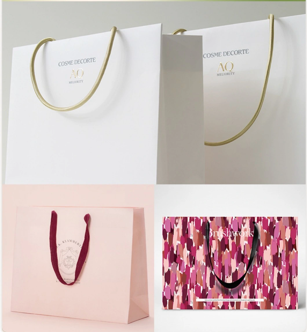 Luxury Custom Gift Shopping Paper Bags Printed with Logo Kraft Clothing Shopping Bags with Handles Rivets Paper Tote Carrier Bag for Carrying Cosmetics Garments