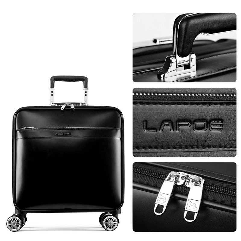 The First Layer Genuine Leather Wheeled Trolley Business Travel Luggage Boarding Suitcase Bag Flight Case (CY9962)