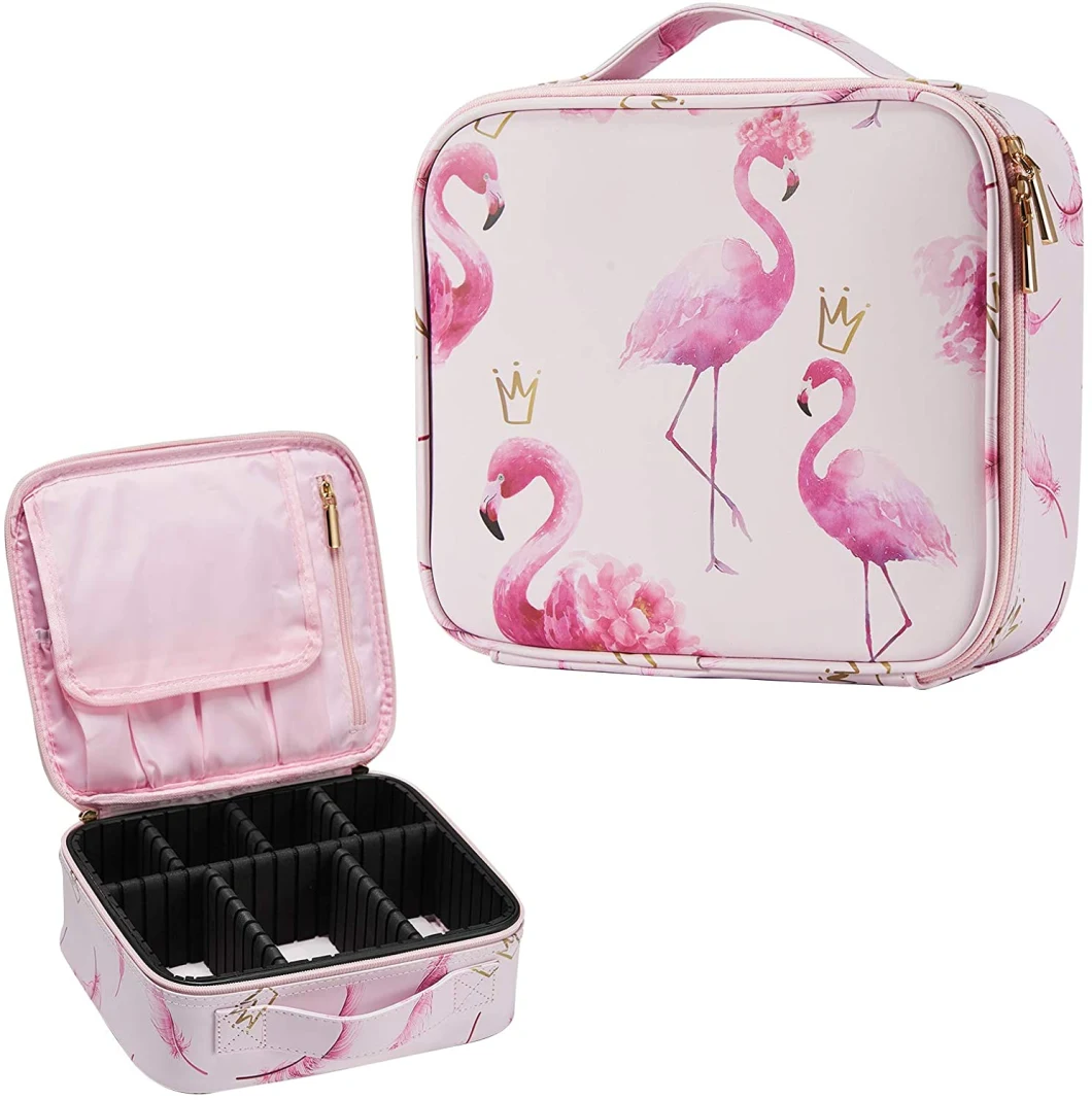 PU Leather Makeup Bag Cosmetic Case Travel Beauty Box Hairdressing Tools Organiser Storage Box Make up Train Case with Removable Compartment