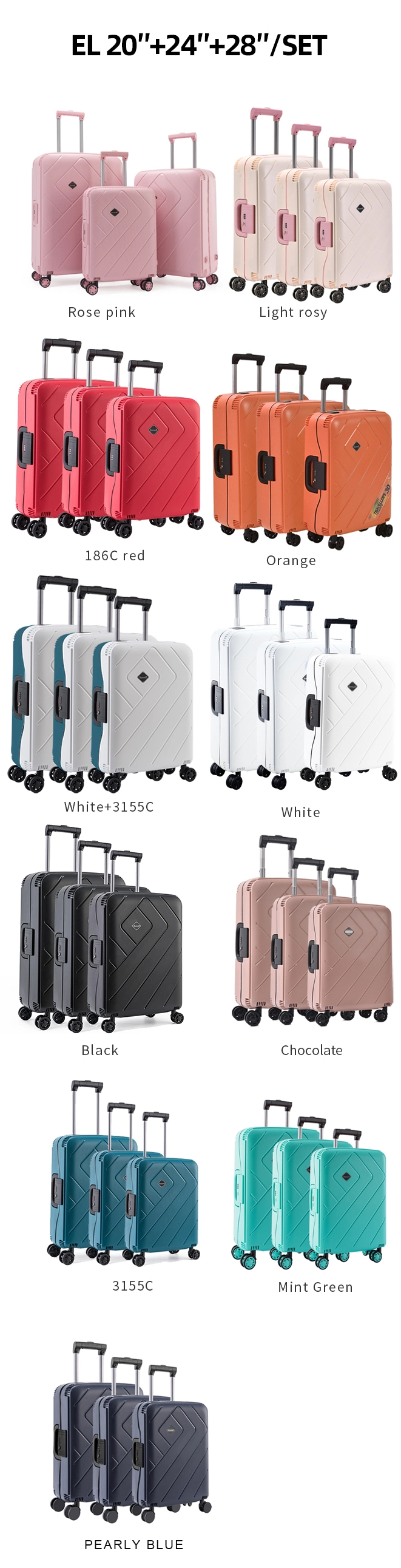 Factory Price 3PCS Ready Goods Luggage &amp; Travel Bags, Stock Trolley Luggage Fashion PP Case