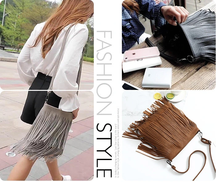 Hot Sell Lady Fashion PU Leather Casual Tassel Messanger Handbag Crossbody Bags Can Accept Small Quantity Wholesale