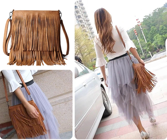 Hot Sell Lady Fashion PU Leather Casual Tassel Messanger Handbag Crossbody Bags Can Accept Small Quantity Wholesale