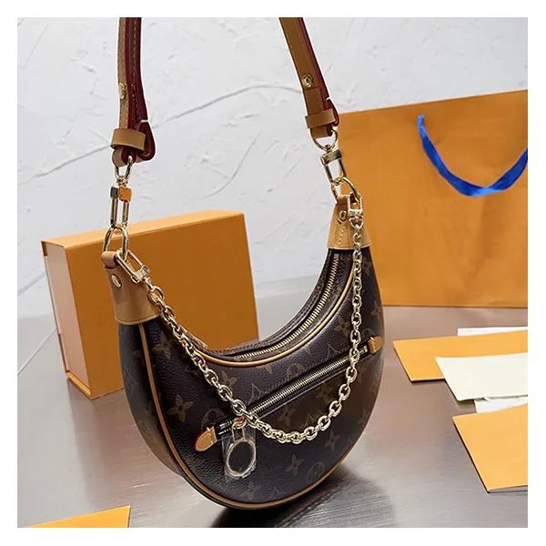Croissant Tote Handbag Crossbody Bag Metal Chain Designer Women Bag Leather Purse Wallet Axillary Fashion Bag L Loop Half-Moon Hobo Baguette Shoulder Bag