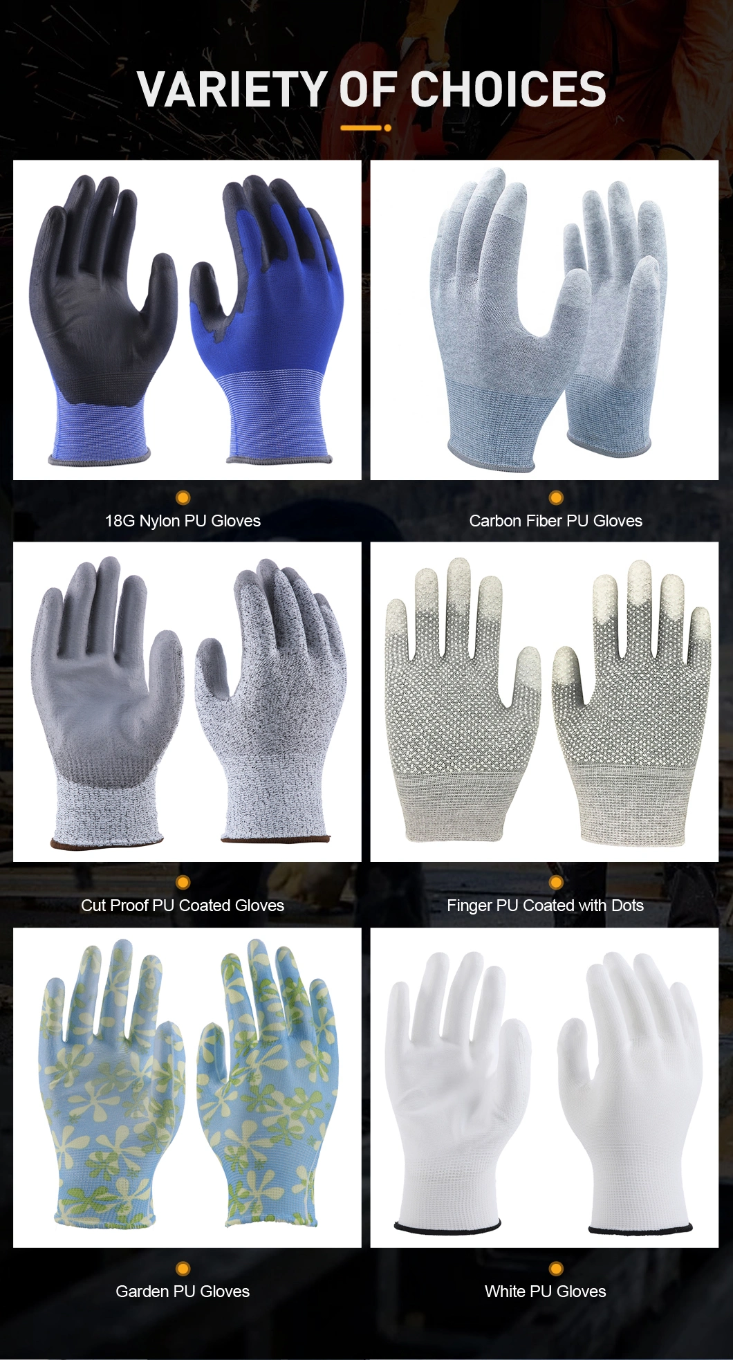 Grey PU Coated Personal Protection Anti Static PU Gloves for Gardening Safety Glove