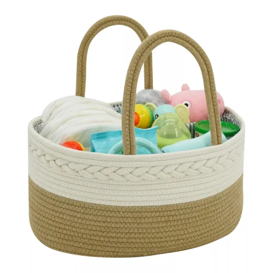 Baby Rope Organizer Toy Storage Bin Diaper Bag Three Inner Compartments Diaper Caddy for Organization
