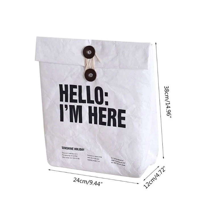 Wholesale Hot Sale Reusable Durable Insulated Thermal DuPont Kraft Brown Paper Leakproof Waterproof Tyvek Cooler Roll up Insulated Lunch Bag