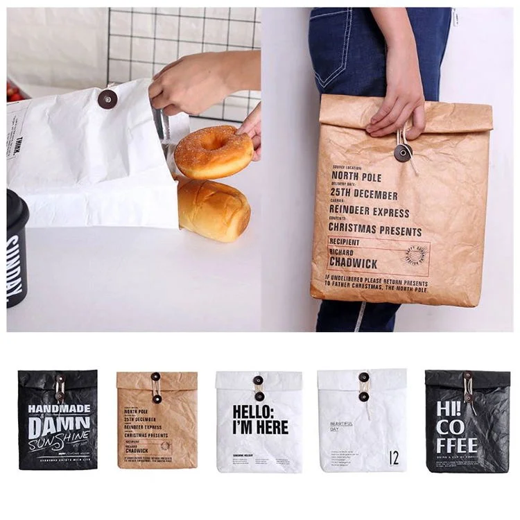 Wholesale Hot Sale Reusable Durable Insulated Thermal DuPont Kraft Brown Paper Leakproof Waterproof Tyvek Cooler Roll up Insulated Lunch Bag