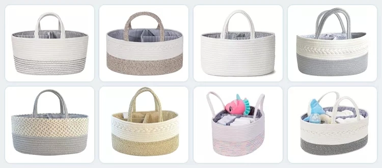 Baby Rope Organizer Toy Storage Bin Diaper Bag Three Inner Compartments Diaper Caddy for Organization