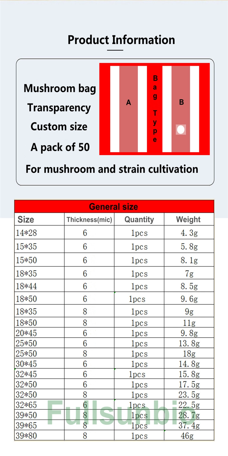 Mushroom Bags 60um and 80um Autoclavable 0.2 Micron Filter Breathable PP Grow Fungus Growing Substrate Bags with Injection Port Bags