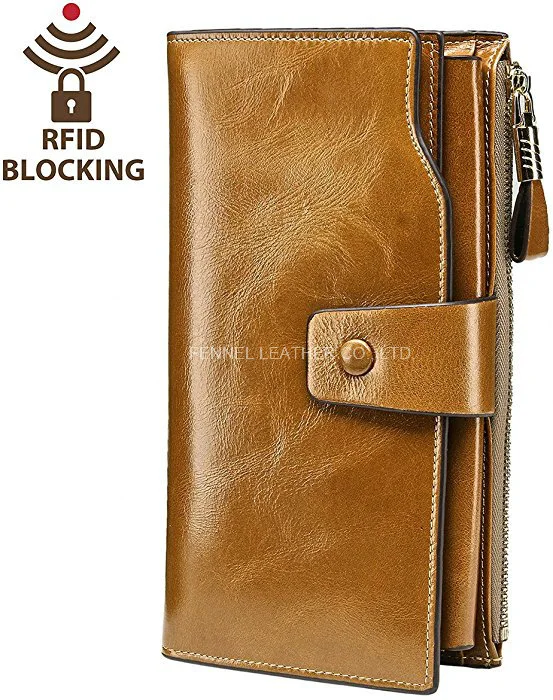 Manufacturer RFID Blocking High Classic Fashion Lady Purse Women Genuine Cow Leather Wallet with Credit Card Slot and Phone Pocket Multifunction Wallet (F5000)